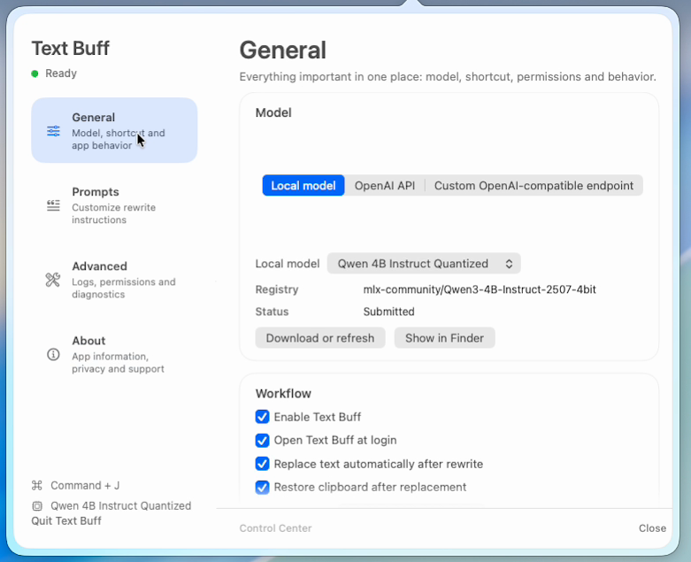 Text Buff Control Center – General